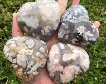 Flower Agate Hearts / Natural Flower Agate