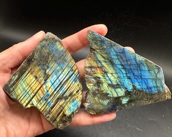 Set of 2 Half Polished Labradorite Slabs / Natural Labradorite