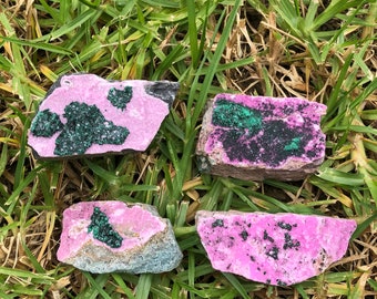 Pink Cobaltoan Calcite With Green Malachite / Natural Cobaltoan Calcite