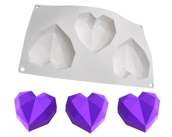 3D Diamond Heart Silicone Mould Tray For Jelly, Pudding, Chocolate, Mousse Cake, DIY Soap, Candle