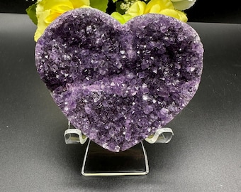 Amethyst Cluster Heart / Natural Crystal / Healing Crystal / Purple Crystal