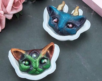 Set of 2 Cats Head Resin Mould Keychain Pendant DIY Craft