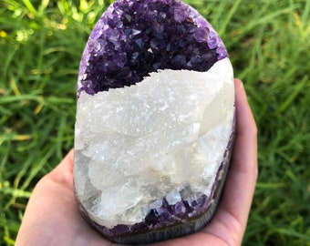 Amethyst With Calcite / Amethyst Cluster / Natural Crystal / Healing Crystal / Purple Crystal