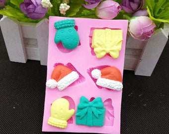 Christmas Hat, Gloves, Gift Box Silicone Mould DIY Craft , Fondant