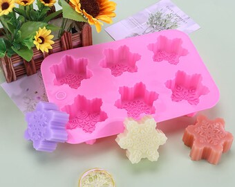 6 Cavity Snowflake Silicone Mould Cake Jelly Pudding DIY Craft Candle Soap