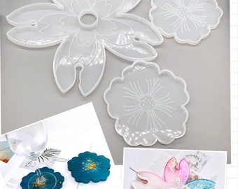 Set of 3 Flower Shape Wine Glass Holder Coaster Resin Mould