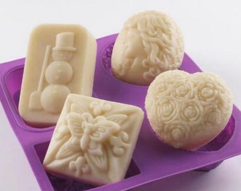 Snowman, Butterfly, Flower Heart Silicone Mould DIY Craft, Soap, Polymer Clay, Chocolate, Jelly, Pudding