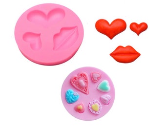 Set of 2 Heart, Lip Silicone Mould Chocolate Cake Fondant DIY Craft Tools