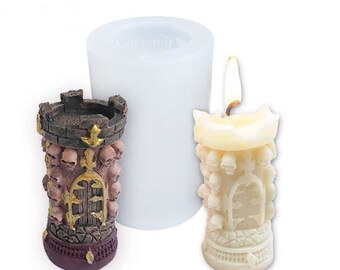 Mini 3D Skull Tower Silicone Mould Chocolate Fondant Ice DIY Craft Candle Soap Plater