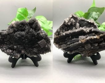 Black Fluorite Cube Cluster / Black Fluorite Cluster  / Natural Fluorite Cluster / Healing Fluorite