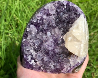 Amethyst With Calcite / Amethyst Cluster / Natural Crystal / Healing Crystal / Purple Crystal
