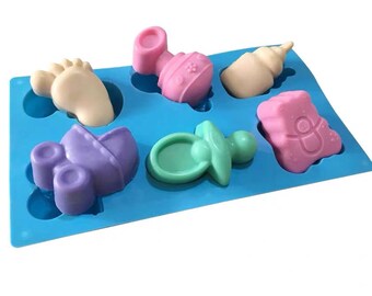 Little Feet, Baby Carriage, Milk Bottle Silicone Mould Chocolate, Jelly, Pudding, Mousse Cake, Soap