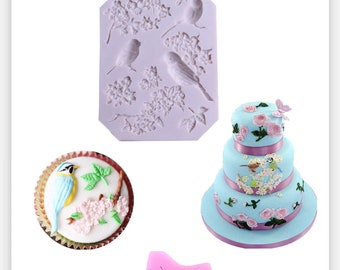 Set of 2 Flowers, Birds Silicone Mould Cake Fondant DIY Craft Decoration