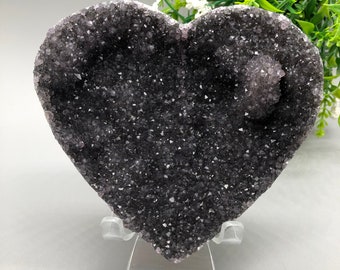Large Black Amethyst Cluster Heart / Natural Crystal / Healing Crystal