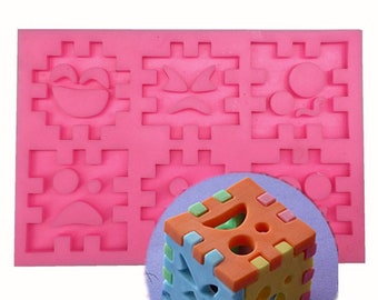 Emoji Puzzle Silicone Mould Chocolate Fondant DIY Craft Plaster Polymer Clay Pendant Keychain