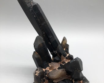 Black Smoky Quartz Cluster / Natural Crystal