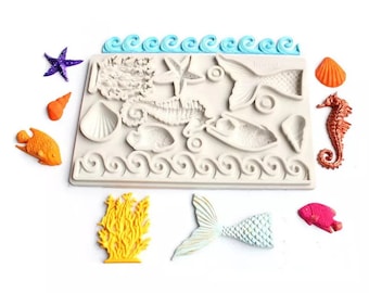 Sea Life Silicone Mould Chocolate Fondant Cake DIY Craft Polymer Clay Plaster