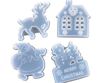 Set of 4 Christmas Resin Mould DIY Craft Pendant decor Keychain