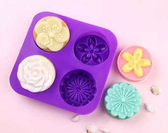 4 Flowers Silicone Mould Jelly Pudding Mousse cake, DIY Craft Soap Candle Plaster