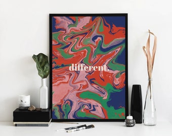 Different Art Print slogan/quote ink marbled background A5 A4