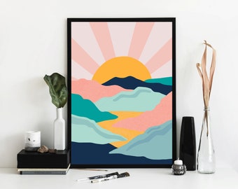 Sunrise - Art Print - Wall Art - Landscape - Mountains - River A5/A4