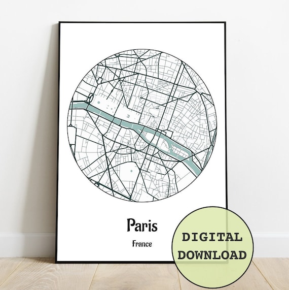 Paris City Map Map City Map City Wall Art City Poster Etsy