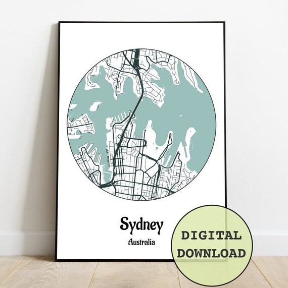 Sydney City Map Map City Map City Wall Art City Poster Etsy