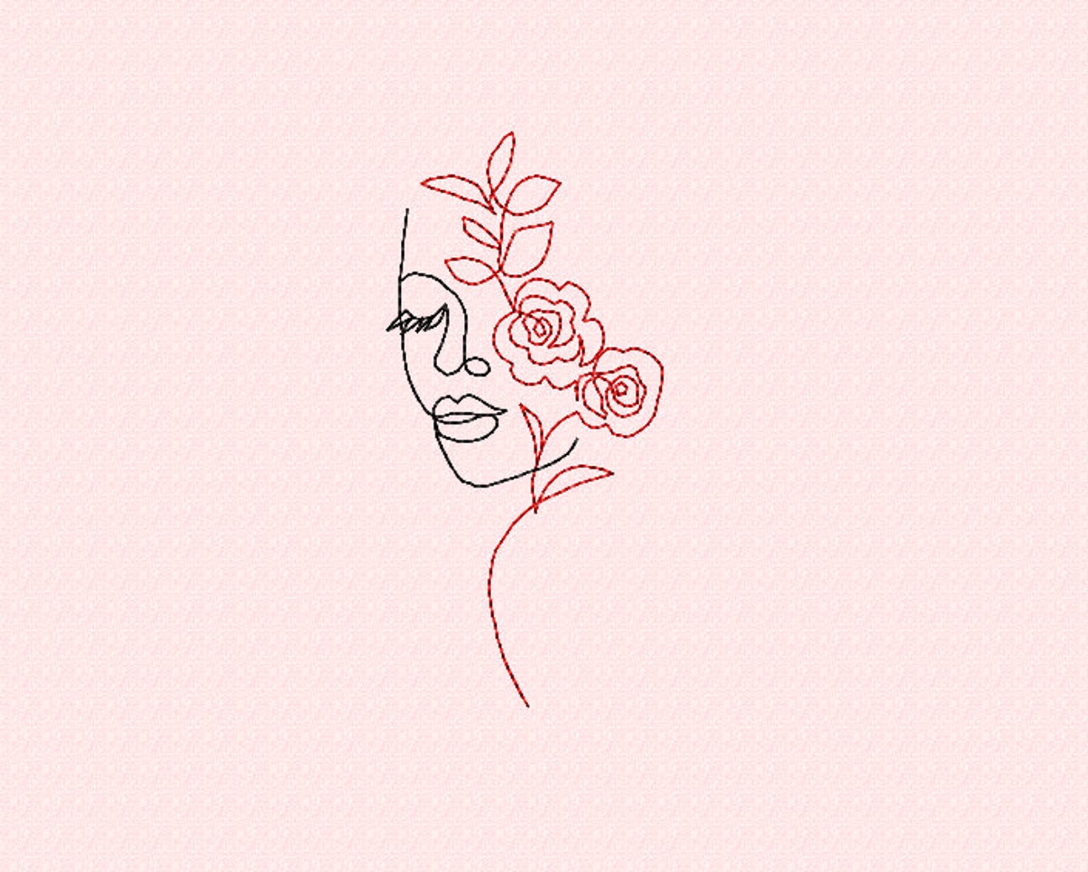 Woman Face Floral Embroidery Design 5 Size Instant Etsy