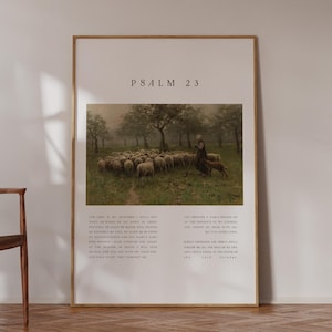 Psalm 23 Wall Art | The Lord is My Shepherd | Vintage Painting Poster | Bible Verse Prints | Christian Home Decor | Digital Download