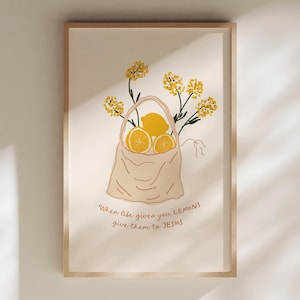 When Life Gives You Lemons Christian Wall Art, French Lemon Poster, Aesthetic Art Print, Summer Kitchen Poster, Modern Prayer Room Decor