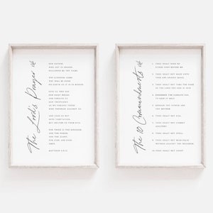 The Lord&#39;s Prayer & The 10 Commandments | Set of 2 | Christian Wall Art | Printable Bible Verse | Matthew 6:9-11 | Minimalist Botanical Art