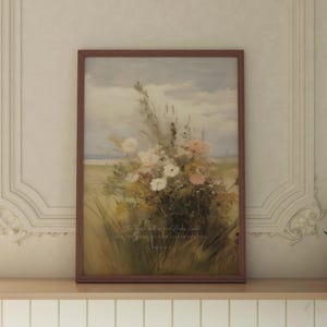 Jesaja 40:8 Gras verdort Bloemen vervagen | Christelijke muurkunst | Digitale download | Vintage schilderij met wilde bloemen | Bijbelvers afdrukken | Modern