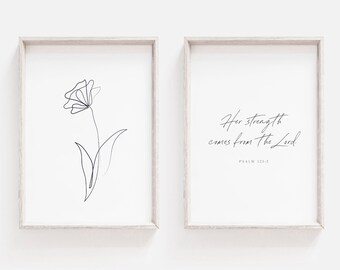 Psalm 121:2 Bible Verse Print Set | Minimalist Floral Christian Art (Digital Download)