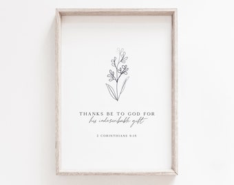 2 Corinthians 9:15 | Thanks be to God | Easter Bible Verse Printable  | Christian Scripture Wall Art | Baptism Gift | Minimal Quote Print