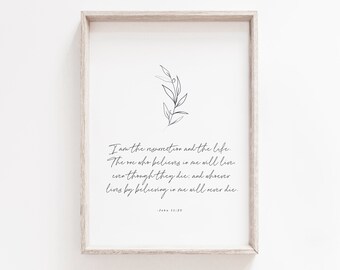 John 11:25 Scripture Print | Minimalist Christian Wall Art (Digital Download)