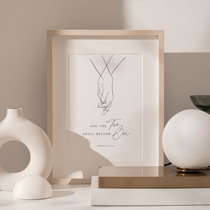 Ephesians 5:31 Wall Art | Two shall become One | Christian Wedding Gift | Printable Poster for Couple | Holding Hands Line Art | Minimalist