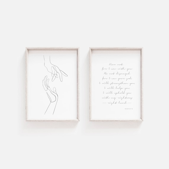Isaiah 41:10 Wall Art | Holding Hands Line Art | Modern Christian Wall Decor | Printable Scripture | Minimalist Boho Print | Black and White
