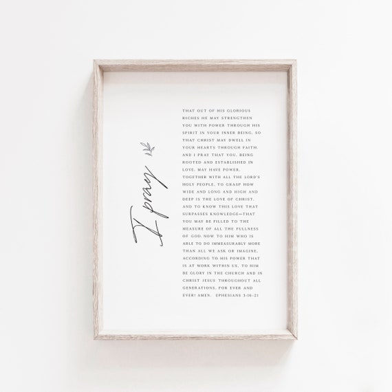 I Pray | Ephesians 3:16-21 Wall Art | Christian Printable Bible Verse | Minimalist Botanical Art | Black and White | Prayer Room Decor