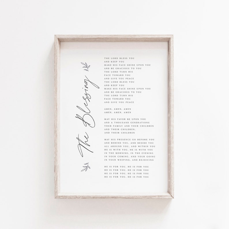 The Blessing Prayer Lyrics Print Poster Minimal Worship Christian Wall Minimilast Art Gift Digital Download