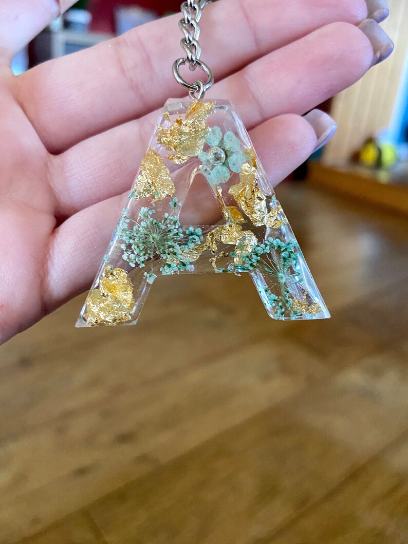 Flower letter key ring personalised resin name keychain gift Etsy