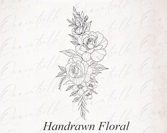 Roos bloemen clipart: handgetekende bloem SVG, EPS, PNG (digitale download)