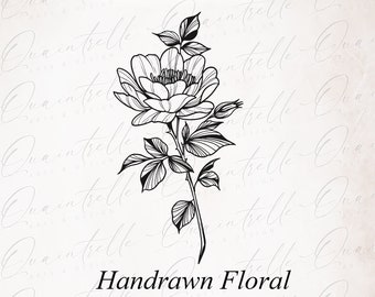 Peony Line Art Illustration: Minimalist Floral Design (Digital Download)