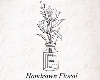 Tulip Vase Line Art: Hand-Drawn Floral Arrangement (SVG, PNG, EPS) (Digital Download)