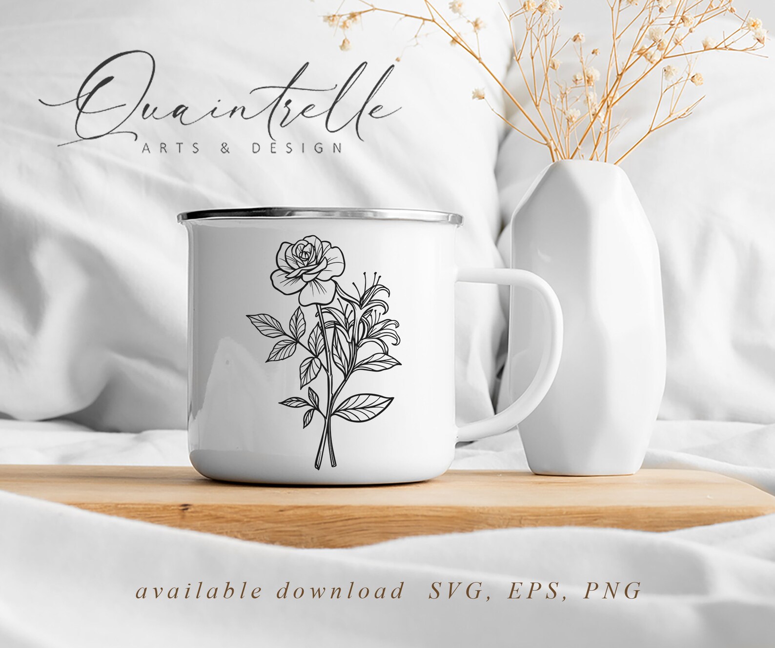 Birth Flower Illustration | Hand Drawn Floral Rose | Honeysuckle Line ...