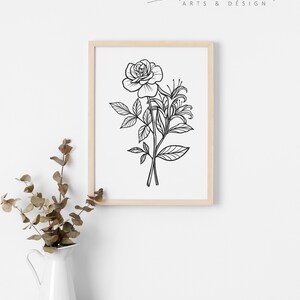 Birth Flower Illustration | Hand Drawn Floral Rose | Honeysuckle Line ...