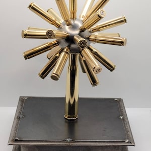 Bullet ball made from .308/7.62 X39 bullet casings with .50BMG welded steel pedestal Paper weight , desk art, 2nd amendment craft