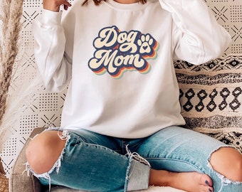 Retro Dog Mom Sweatshirt, Dog Mama Sweatshirt For Women, Dog Mom Crewneck Sweatshirt, Cute Dog Mom Sweater For Dog Mom Birthday Gifts