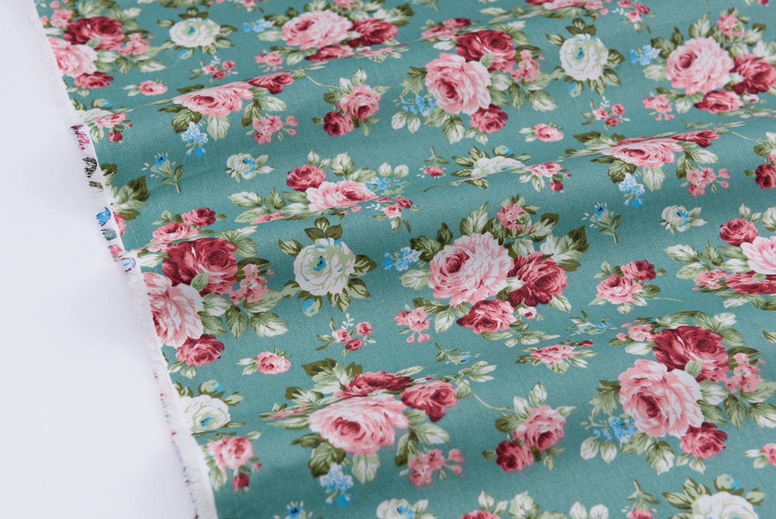 Floral Cotton Fabric Cabbage Rose Fabric Design in 2 Colours Etsy