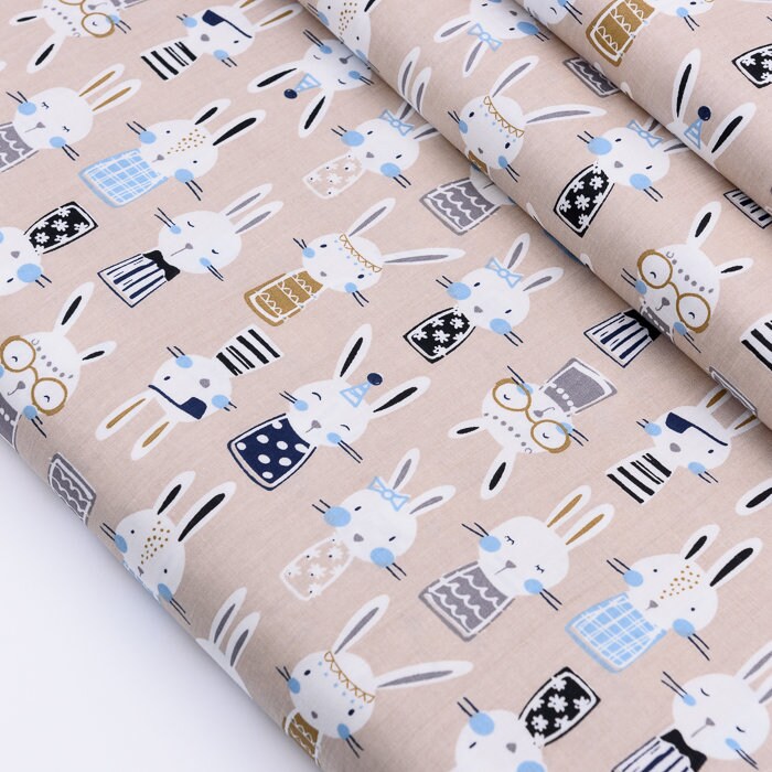 Easter Cotton Fabric by the Yard Dense Bunnies on Beige Easter Etsy