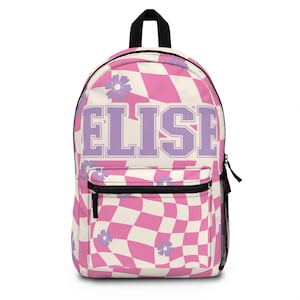 Sac à dos pour ordinateur portable personnalisé à carreaux, cartable, cartable à dos peint floral rétro, idéal pour la rentrée des classes, cadeau pour fille